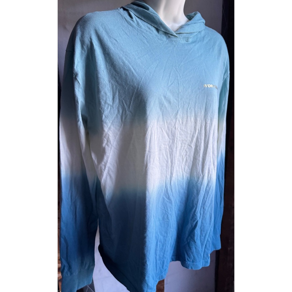 Ivory Ella Blue Ombre Hooded Long Sleeve T-Shirt Gold Elephant Logo Small